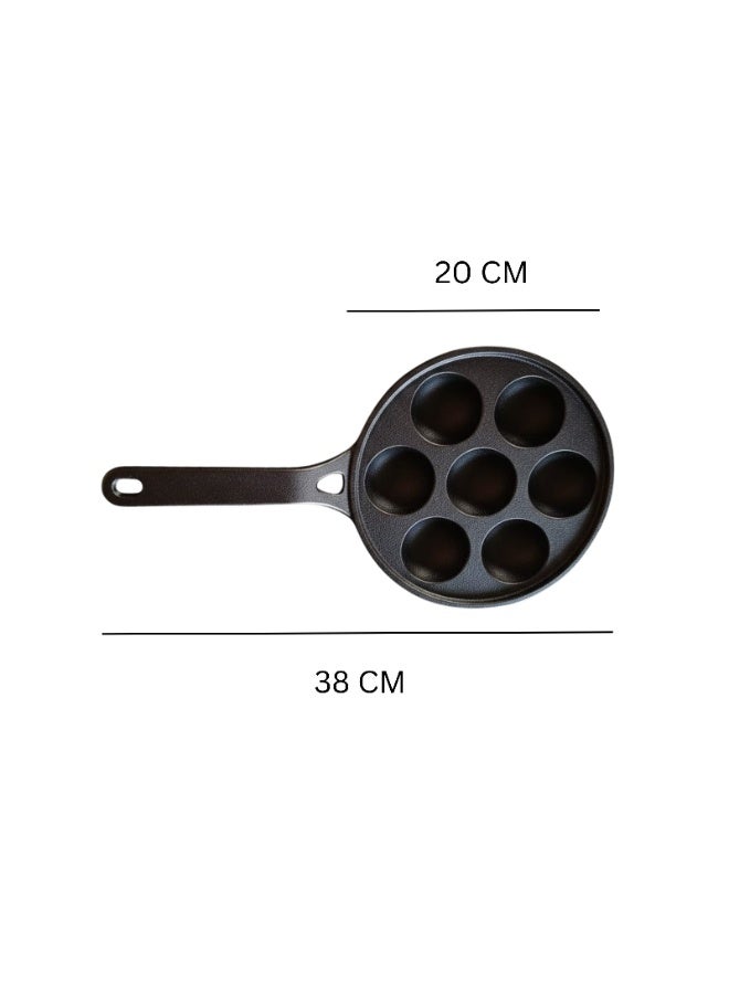 ديسينت مقلاة أبام من الحديد الزهر بدون غطاء - مقلاة/صانعة أبام - مقلاة بان كيك بـ 7 فتحات، صانعة كبة وفلافل، أباتشاتي، مقلاة أبي، مقلاة بانيارام، أواني طهي متينة بوزن 1.75 كجم، متبلة مسبقًا للغاز والحث - Image 3